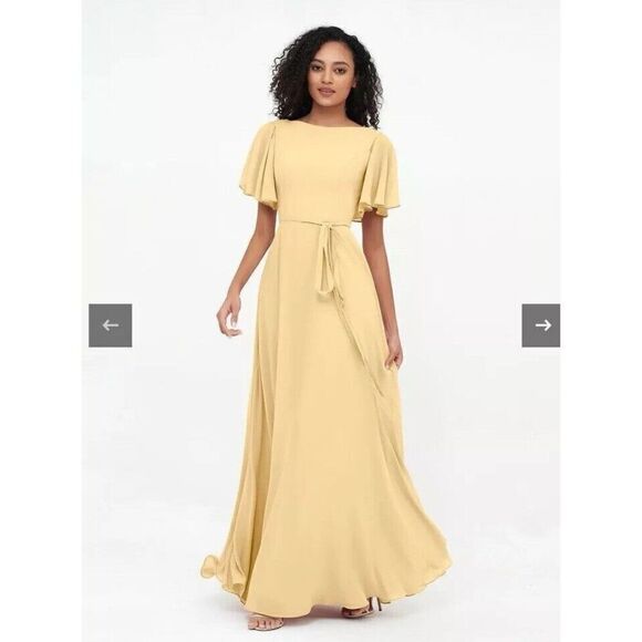 Dresses & Skirts - Babaroni Yvette Full Length Chiffon Dress Champagne Size 6 NWT Flutter Women’s